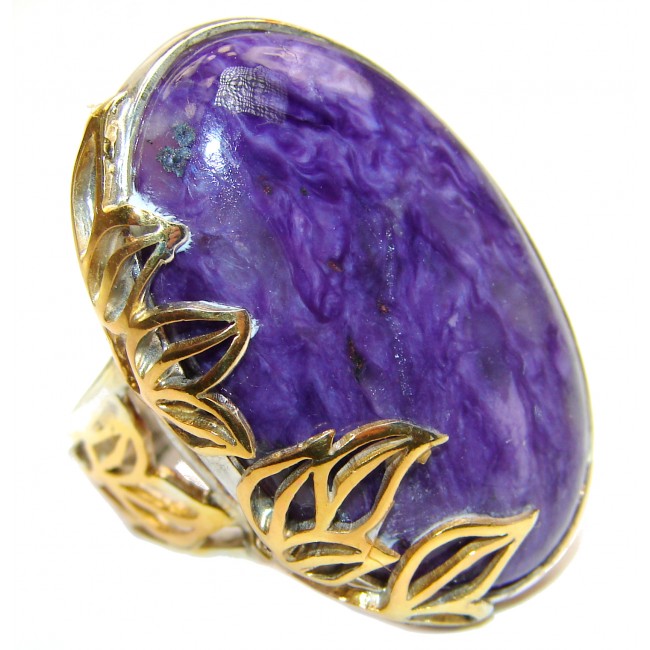 Natural Siberian Charoite 14K Gold over .925 Sterling Silver handcrafted ring size 6 adjustable