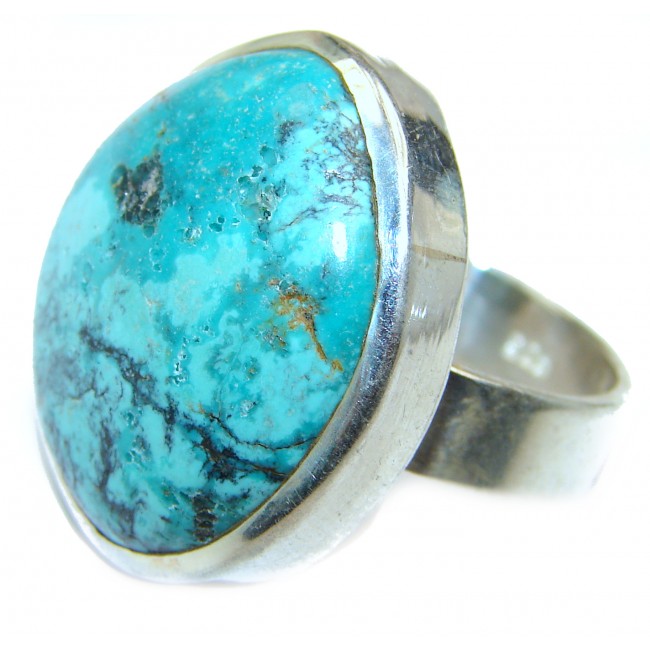 Huge Turquoise .925 Sterling Silver handcrafted ring; s. 7 1/4