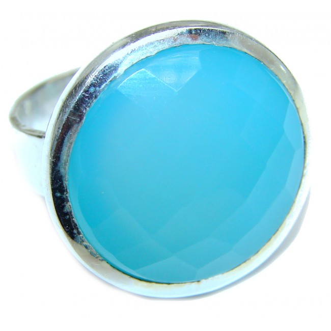 Blue Chalcedony Agate .925 Sterling Silver handcrafted Ring s. 6
