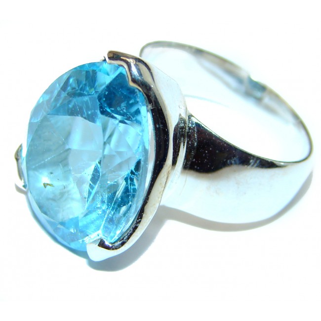 Swiss 54ctw Blue Topaz .925 Sterling Silver handmade Ring size 8