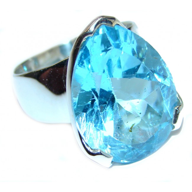 Swiss 54ctw Blue Topaz .925 Sterling Silver handmade Ring size 8