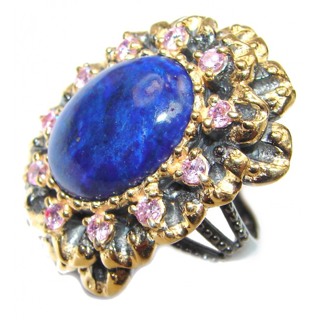 Large Natural Lapis Lazuli 18K Gold over .925 Sterling Silver handcrafted ring size 7 3/4