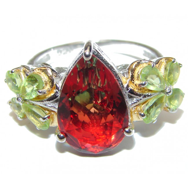 Pear cut Watermelon Tourmaline .925 Sterling Silver handcrafted Ring s. 8 3/4