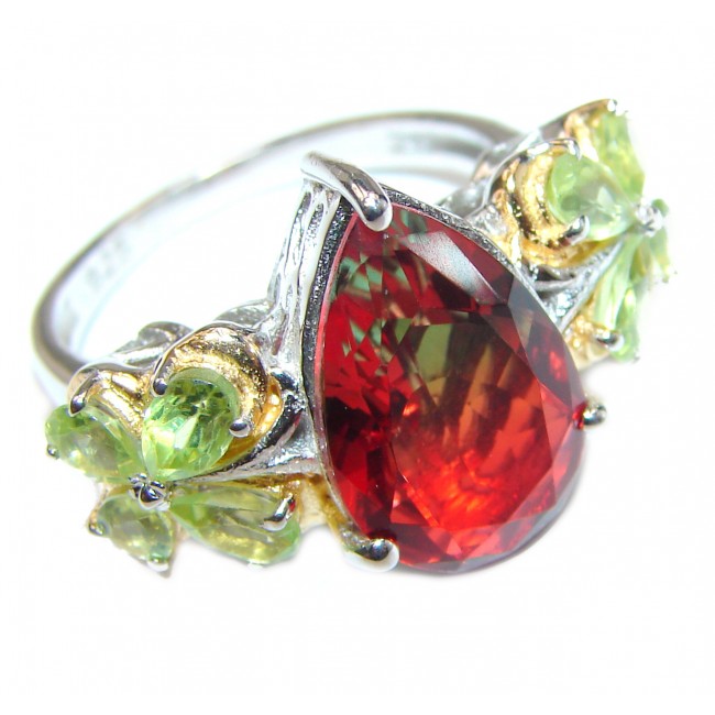 Pear cut Watermelon Tourmaline .925 Sterling Silver handcrafted Ring s. 8 3/4