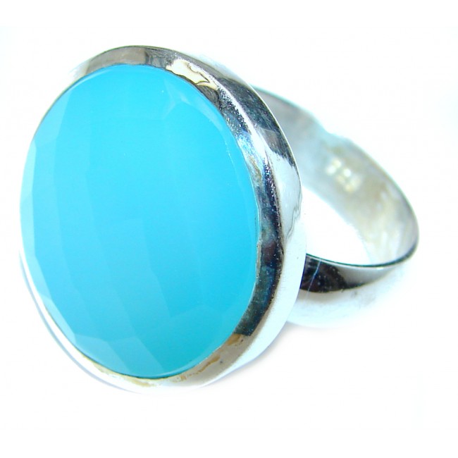 Blue Chalcedony Agate .925 Sterling Silver handcrafted Ring s. 10