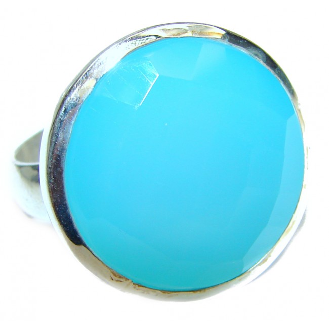 Blue Chalcedony Agate .925 Sterling Silver handcrafted Ring s. 10