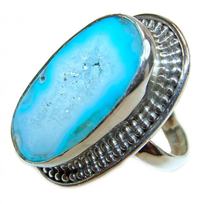 Huge Exotic Druzy Agate Sterling Silver Ring s. 7 3/4
