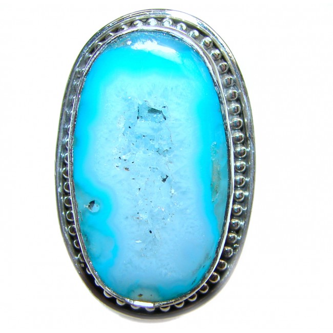 Huge Exotic Druzy Agate Sterling Silver Ring s. 7 3/4