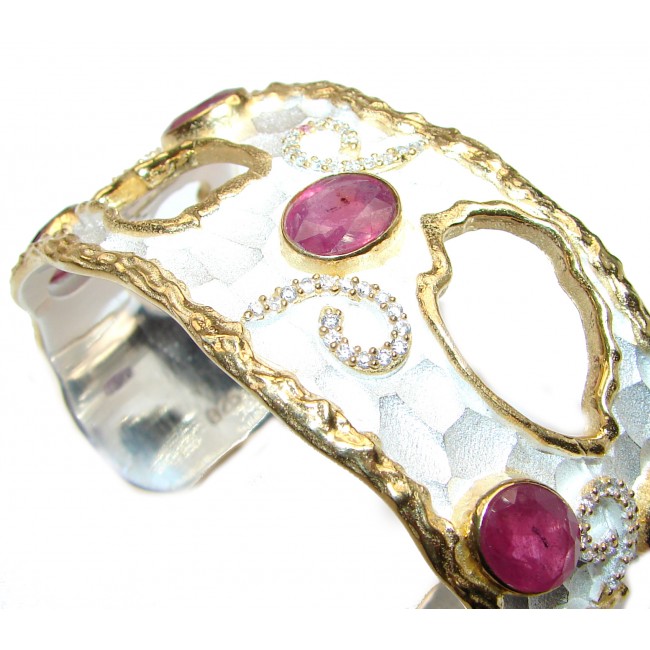 Bracelet with authentic Ruby & Diamonds 24K gold and Silver in Antique White Patina