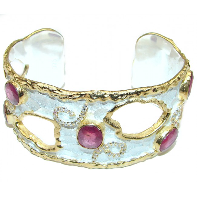 Bracelet with authentic Ruby & Diamonds 24K gold and Silver in Antique White Patina