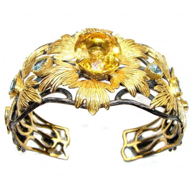 Floral Design Genuine 25ct Citrine 18ctw Gold over .925 Sterling Silver handcrafted Bracelet / Cuff
