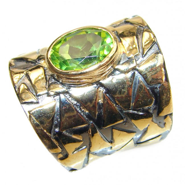 Energizing genuine Peridot 18K Gold over .925 Sterling Silver handcrafted Ring size 5 3/4