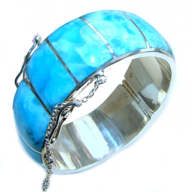 HUGE SPECTACULAR Genuine inlay Blue Larimar .925 Sterling Silver handcrafted Bracelet