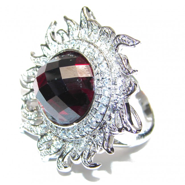 Large Ultra Fancy Cubic Zirconia .925 Sterling Silver Cocktail ring s. 6