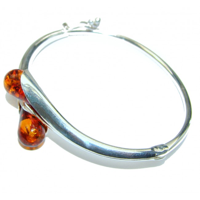Chunky Luxury Baltic Amber .925 Sterling Silver handmade Hinged Bracelet