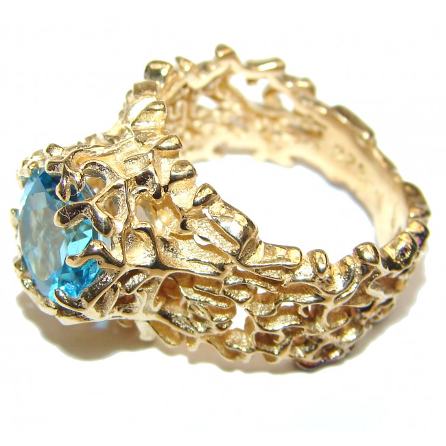 Poseidon Swiss Blue Topaz 18K Gold over .925 Sterling Silver handmade Ring size 8