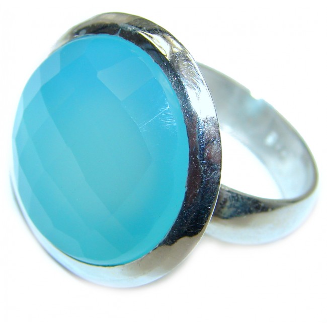 Blue Chalcedony Agate .925 Sterling Silver handcrafted Ring s. 10 3/4