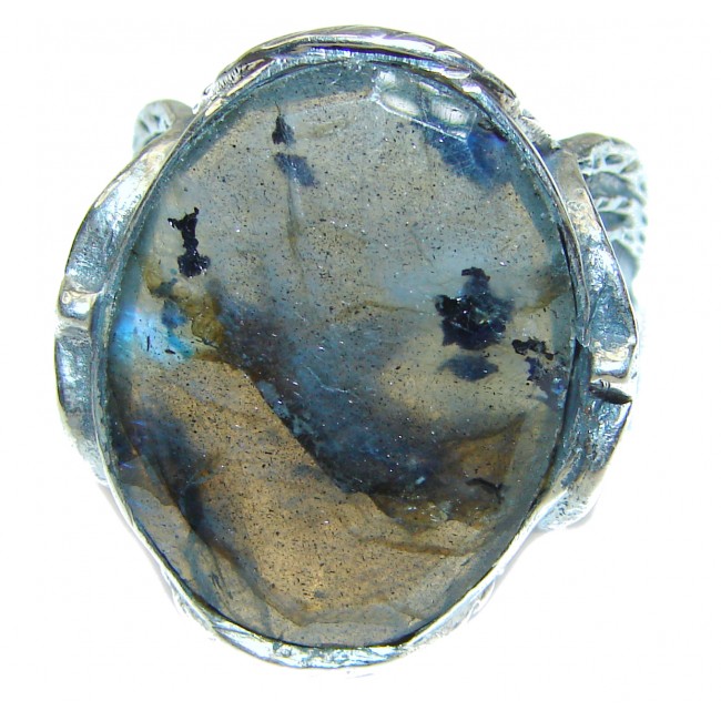 Fire Labradorite 18K Gold over .925 Sterling Silver Bali handmade ring size 7