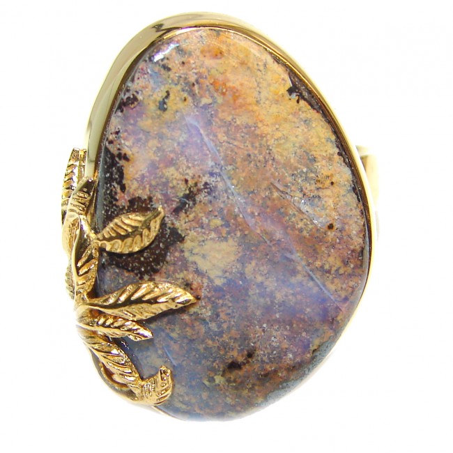 Best Quality Australian Boulder Opal 18K Gold over .925 Sterling Silver handcrafted ring size 8 adjustable