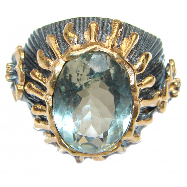 Spectacular Natural Green Amethyst 18K Gold over .925 Sterling Silver handcrafted ring size 7 1/4