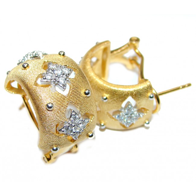 Royal design White Topaz 24K Gold over .925 Sterling Silver handcrafted earrings