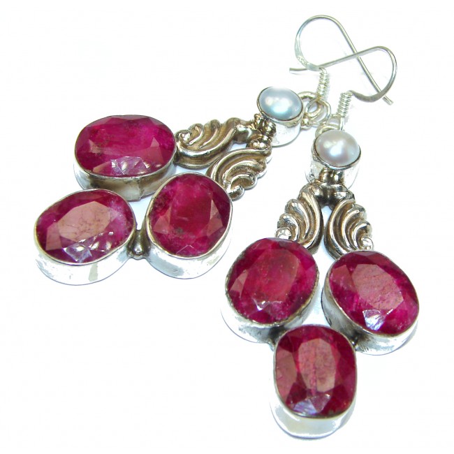 Large Victorian Style Ruby .925 Sterling Silver earrings