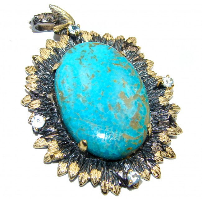 Exquisite authentic Turquoise 18K Gold over .925 Sterling Silver handmade Pendant
