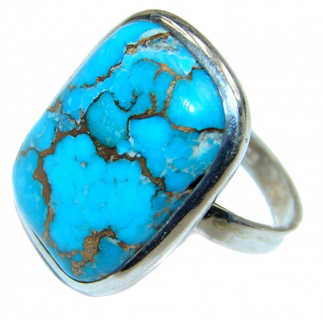 Blue Copper Turquoise .925 Sterling Silver ring; s. 10 1/4