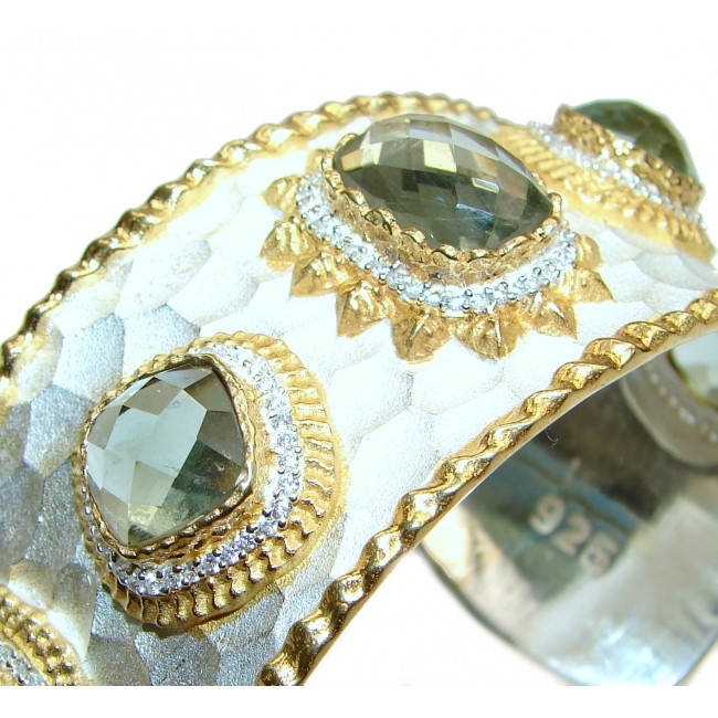 Enchanted Beauty Aqua Topaz 24K Gold over .925 Sterling Silver antique patina Bracelet / Cuff