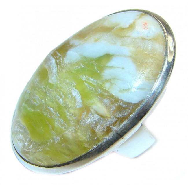 Large Natural Beauty Green Peruvian Opal .925 Sterling Silver ring s. 7 3/4