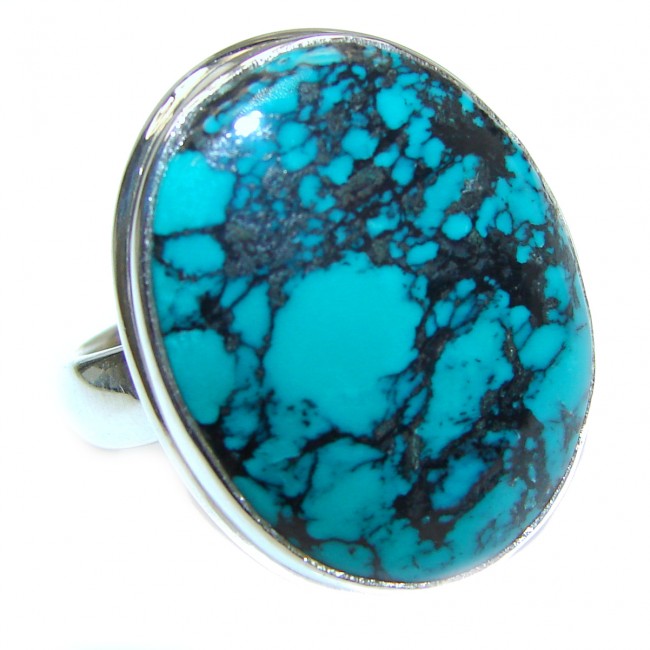 Blue Copper Turquoise .925 Sterling Silver ring; s. 8