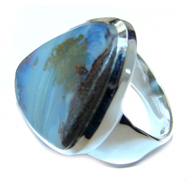 Vintage Design Australian Boulder Opal .925 Sterling Silver handcrafted ring size 8