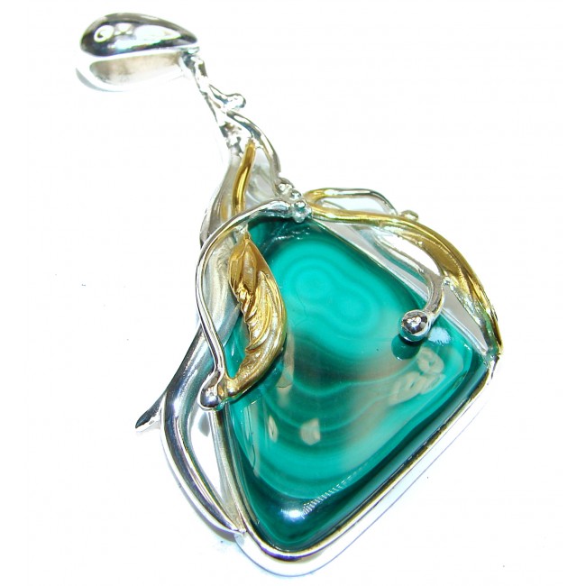 LARGE Top Quality Malachite 14k Gold over .925 Sterling Silver handmade Pendant