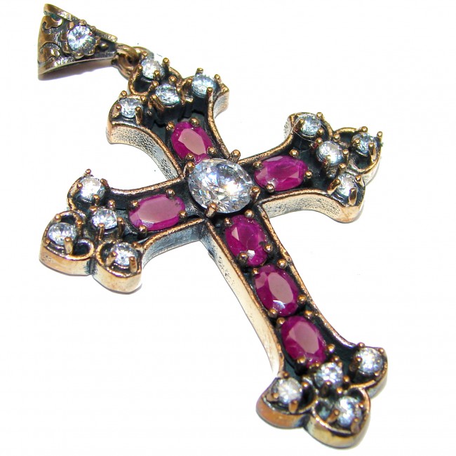 Pure In Heart created Pink Ruby .925 Sterling Silver Pendant / Cross