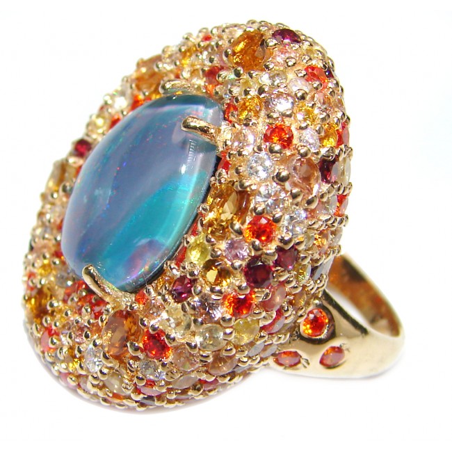 Australian Doublet Opal 24K Gold over .925 Sterling Silver handcrafted ring size 7