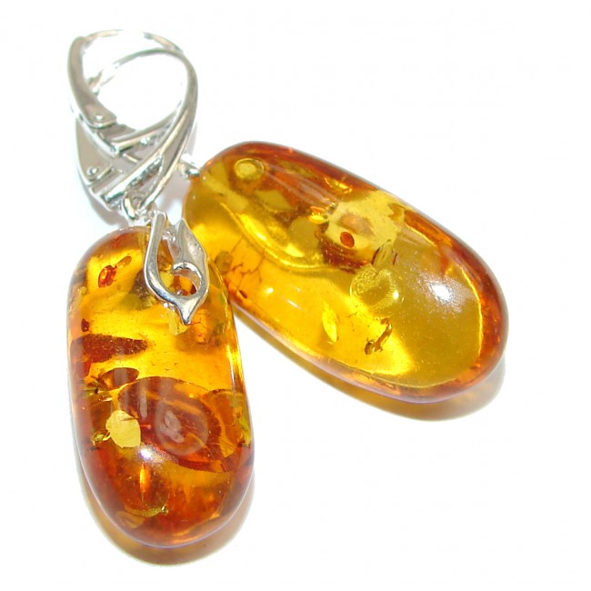 big Authentic Baltic Amber .925 Sterling Silver handmade Earrings
