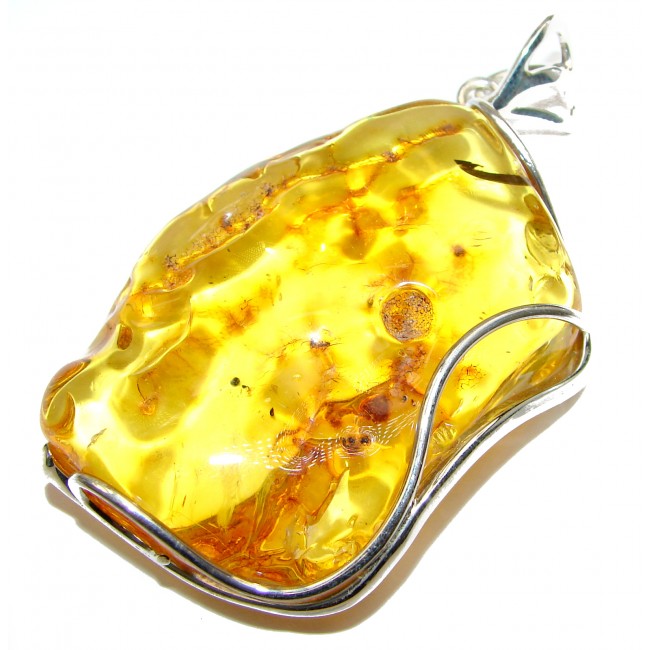 VERY LARGE 27.9 grams Natural Baltic Amber .925 Sterling Silver handmade Pendant