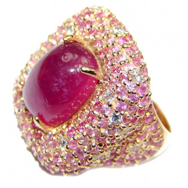 Large Genuine 20ctw Ruby Diamnond 24K Gold over .925 Sterling Silver handcrafted Statement Ring size 8 1/2