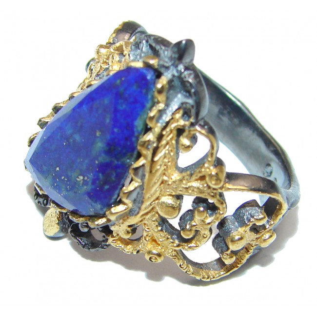 Natural Lapis Lazuli 14K Gold over .925 Sterling Silver handcrafted ring size 7 3/4