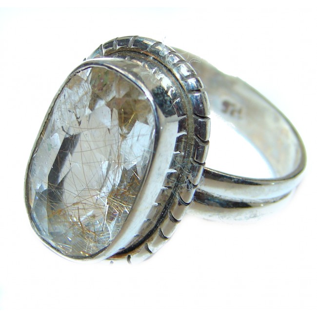 Golden Rutilated Quartz .925 Sterling Silver handcrafted Ring Size 9 1/4