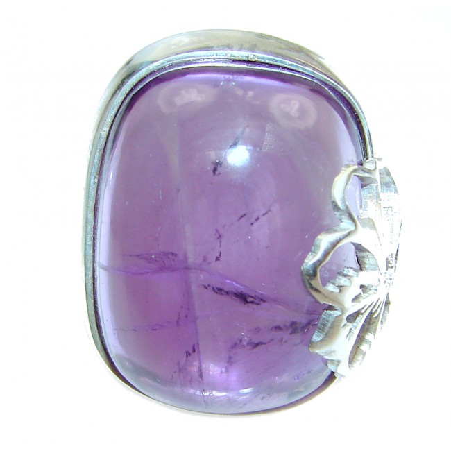 Large Spectacular genuine 48ctw Amethyst .925 Sterling Silver handcrafted Ring size 8 adjustable