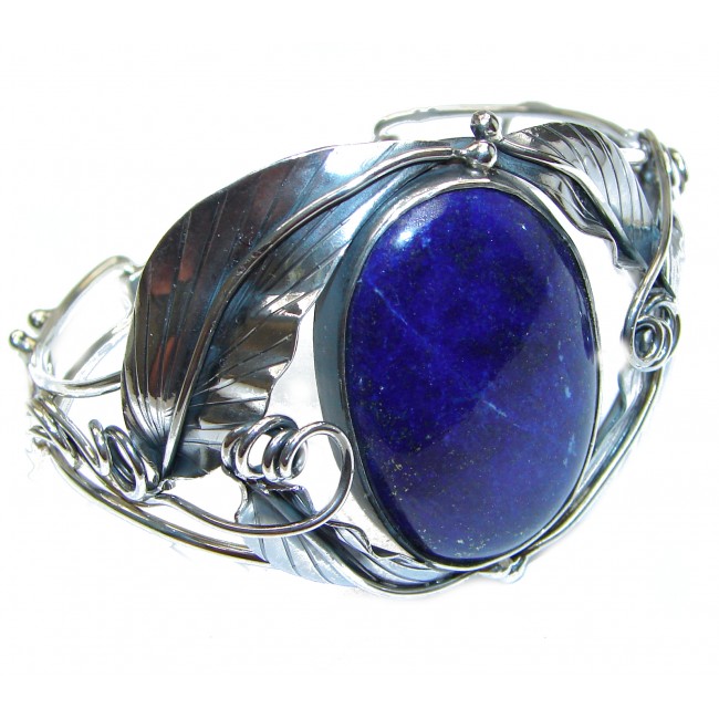 Blue Waves Lapis Lazuli Oxidized .925 Sterling Silver handcrafted Bracelet / Cuff