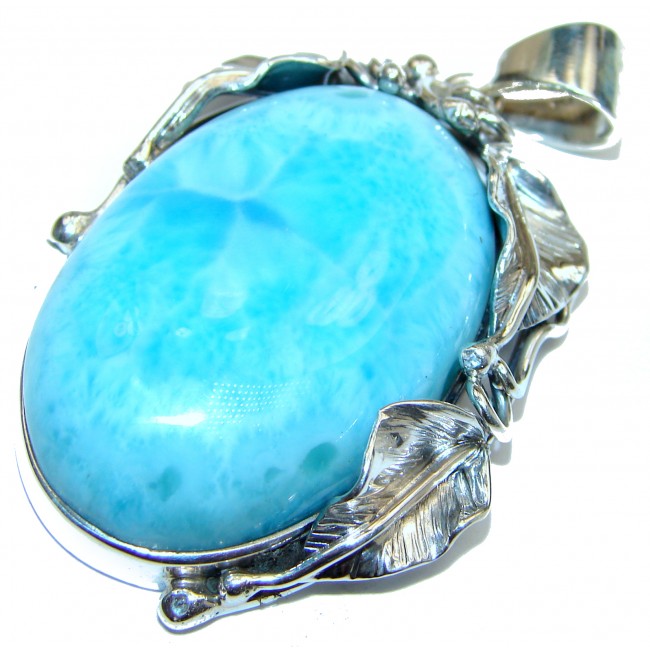 Huge 30.9 grams Great quality Authentic Caribbean Larimar .925 Sterling Silver handmade pendant