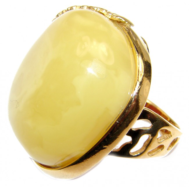 Large Genuine Butterscotch Baltic Amber 14K Gold over .925 Sterling Silver handmade Ring size 7 adjustable