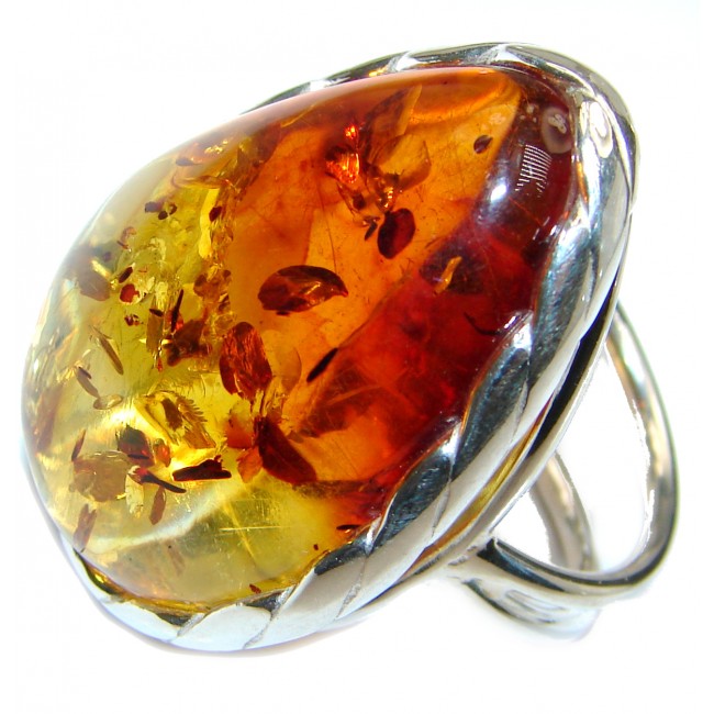 Huge Authentic Baltic Amber 1 .925 Sterling Silver handcrafted ring; s. 8 adjustable
