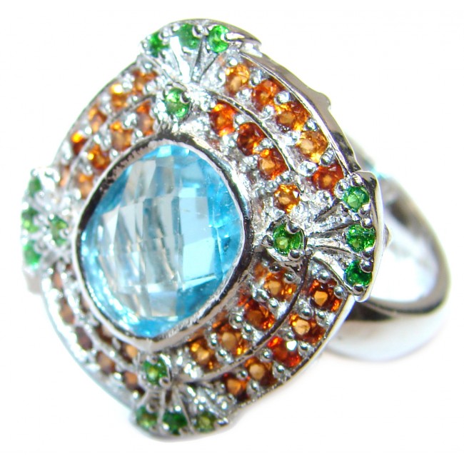 Spectacular Genuine 20ctw Swiss Blue Topaz .925 Sterling Silver handcrafted Statement Ring size 8