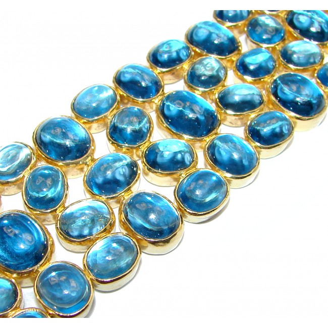 Luxury Genuine Swiss Blue Topaz 14K Gold over .925 Sterling Silver handmade Bracelet