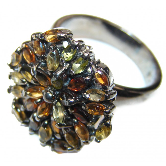 Natural Tourmaline black rhodium over .925 Sterling Silver handcrafted Statement Ring s. 8