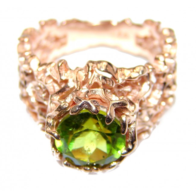 Genuine Peridot 18K Gold over .925 Sterling Silver handcrafted Statement Ring size 8