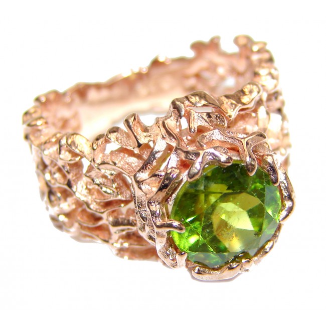 Genuine Peridot 18K Gold over .925 Sterling Silver handcrafted Statement Ring size 8